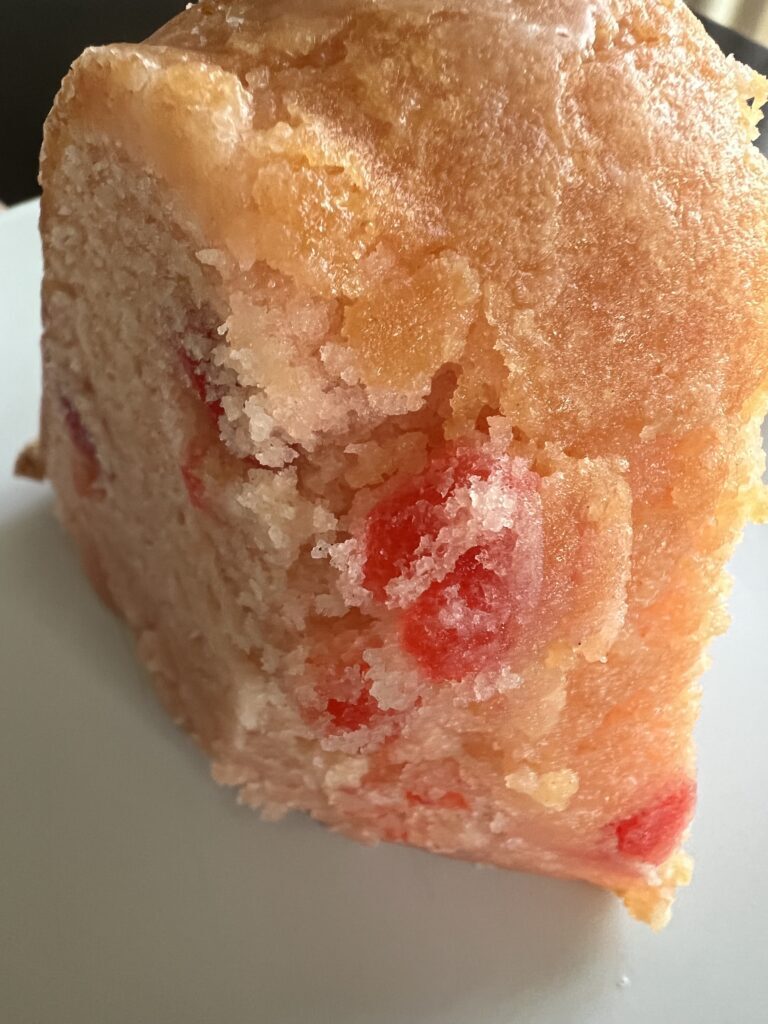 Slice of Cherry 7 up pound cake