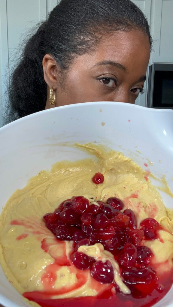 Add Cranberries to cake mixture