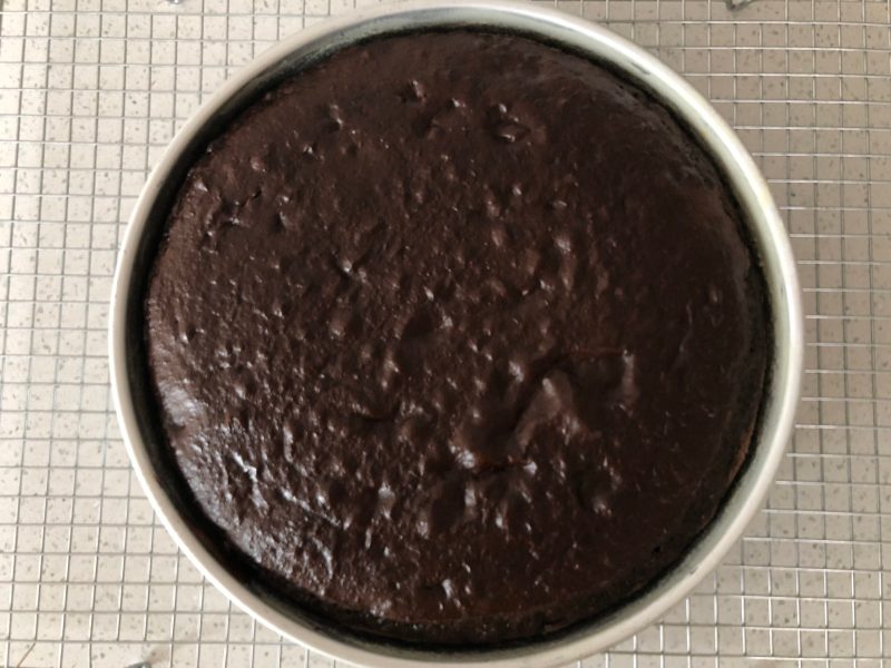 Chocolate Cake coming out the oven