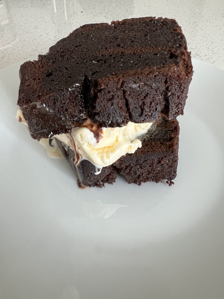 Moist Chocolate cake hot fudge sundae