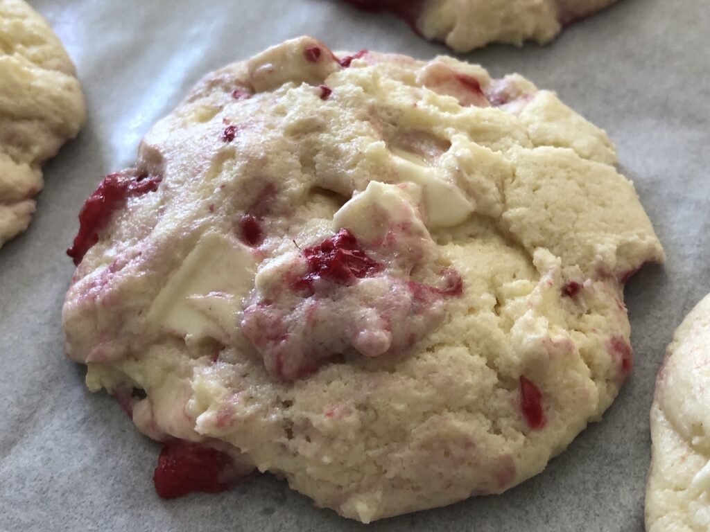 Chewy White chocolate raspberry cookie